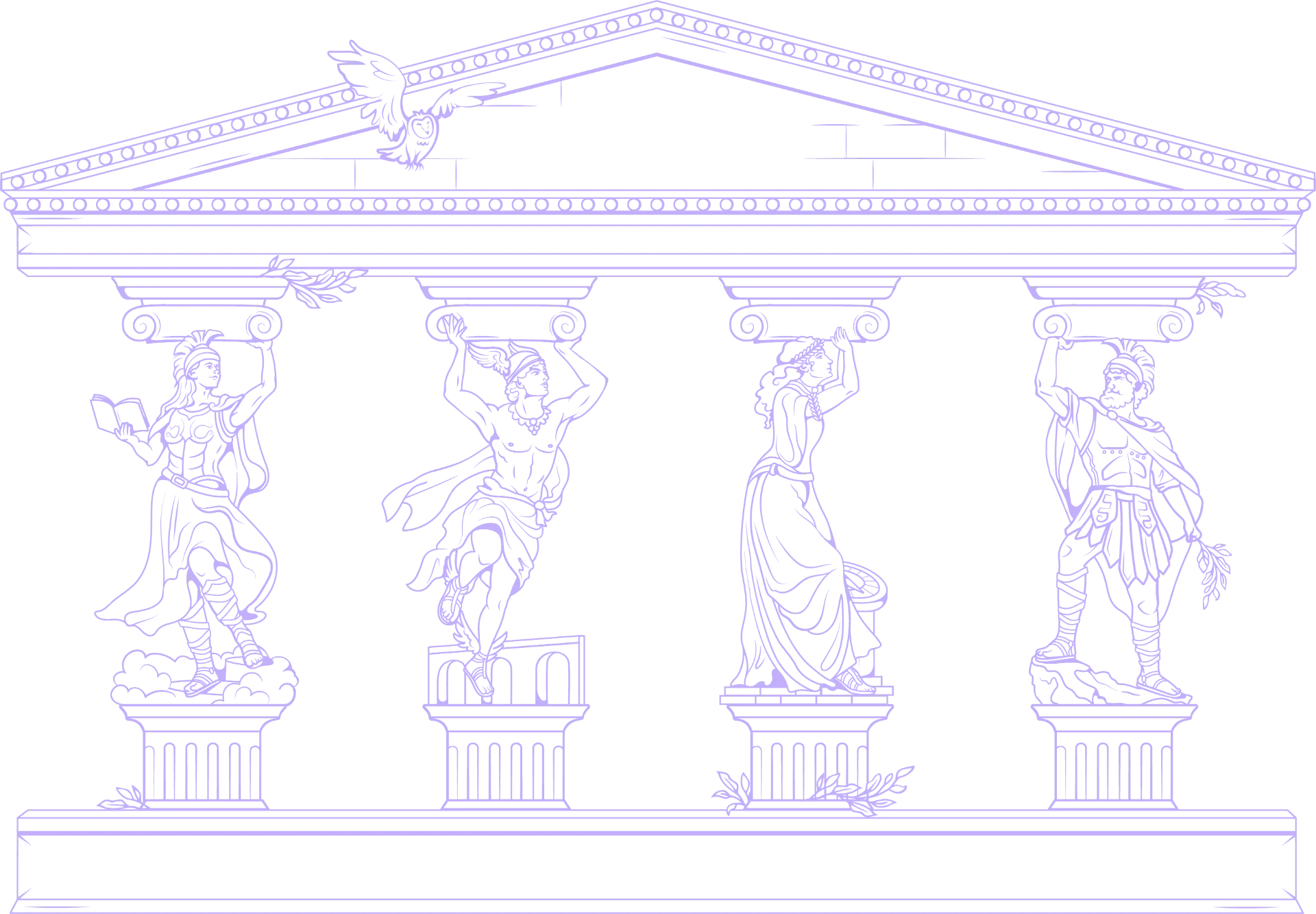 Classical temple with four caryatid figures
